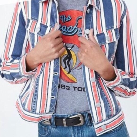 BDG by Urban Outfitters Women's Striped Jean Jacket - Sz M - Picture 2 of 7